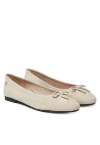 TOMMY HILFIGER - Tommy Hilfiger Baleriny Toe Cap Suede Ballerina FW0FW08909 Beżowy. Kolor: beżowy. Materiał: zamsz, skóra #4