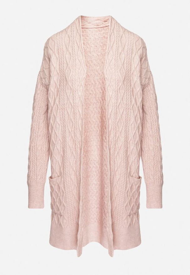 Born2be - Różowy Długi Nierozpinany Kardigan z Tłoczeniem Vaithnia. Okazja: na co dzień, na spotkanie biznesowe. Kolor: różowy. Materiał: jeans. Długość: długie. Styl: biznesowy, casual, elegancki