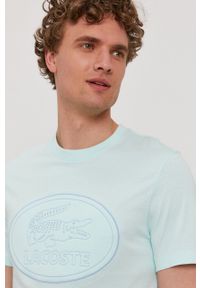Lacoste T-shirt męski kolor turkusowy z aplikacją. Okazja: na co dzień. Kolor: turkusowy. Wzór: aplikacja. Styl: casual