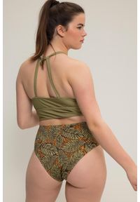 ULLA POPKEN - Damskie Figi od bikini nadruk w liście wysoki stan. Stan: podwyższony. Kolekcja: plus size. Kolor: zielony. Materiał: poliester, elastan, poliamid, materiał. Wzór: nadruk