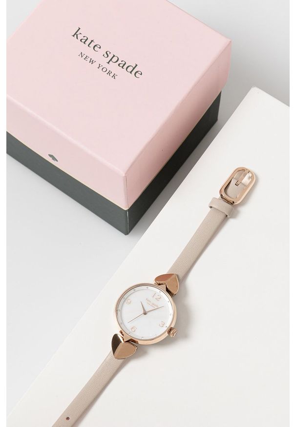 Kate Spade - Zegarek. Kolor: beżowy. Materiał: skóra, materiał