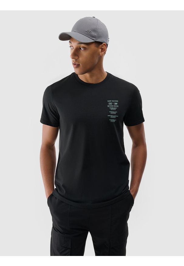 4f - 4F T-shirt regular z nadrukiem męski - czarny M. Okazja: na co dzień. Kolor: czarny. Materiał: bawełna, jersey, dzianina. Wzór: nadruk. Styl: sportowy, klasyczny, casual