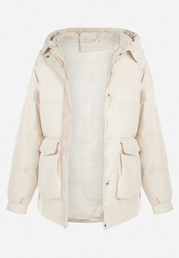 Renee - Jasnobeżowa Kurtka Pudełkowa z Odpinanym Futerkiem Bastebius. Kolor: beżowy. Materiał: futro. Długość rękawa: długi rękaw. Długość: długie. Wzór: aplikacja. Sezon: lato