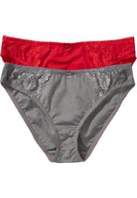 bonprix - Figi z delikatną koronką (2 pary). Kolor: czerwony. Materiał: materiał, koronka. Wzór: aplikacja, kwiaty, koronka #1