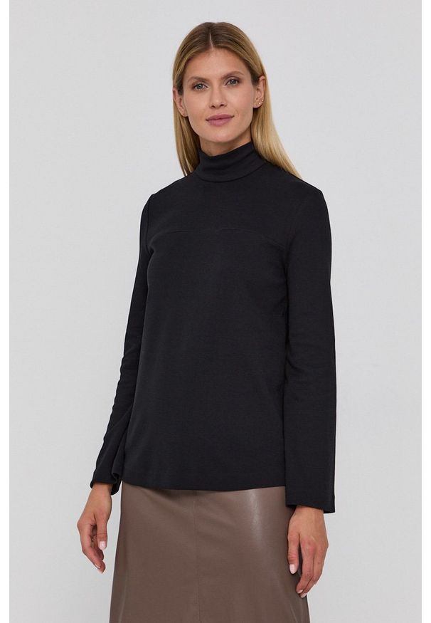 Max Mara Leisure - Bluzka. Typ kołnierza: golf. Kolor: czarny. Materiał: dzianina. Długość rękawa: długi rękaw. Długość: długie. Wzór: gładki