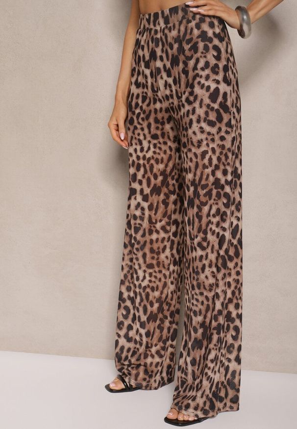 Renee - Panterkowe Spodnie z Wiskozą High Waist Ciaraviana. Okazja: na co dzień. Stan: podwyższony. Materiał: wiskoza. Styl: klasyczny, elegancki, casual