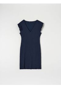 Sinsay - Strukturalna sukienka mini z falbanami - granatowy. Kolor: niebieski. Materiał: dzianina, włókno, materiał. Długość: mini #1