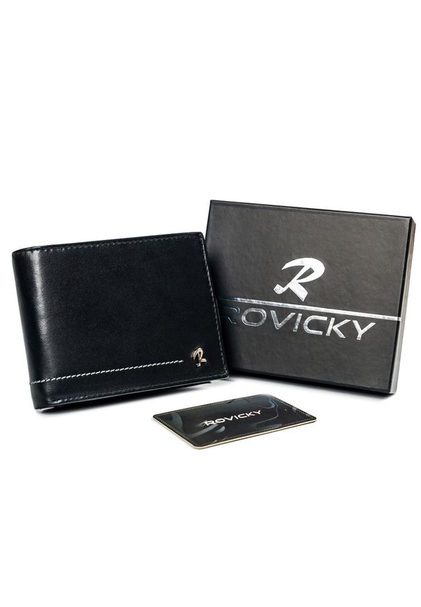 ROVICKY - Portfel skórzany Rovicky N992-CMC czarny. Kolor: czarny. Materiał: skóra