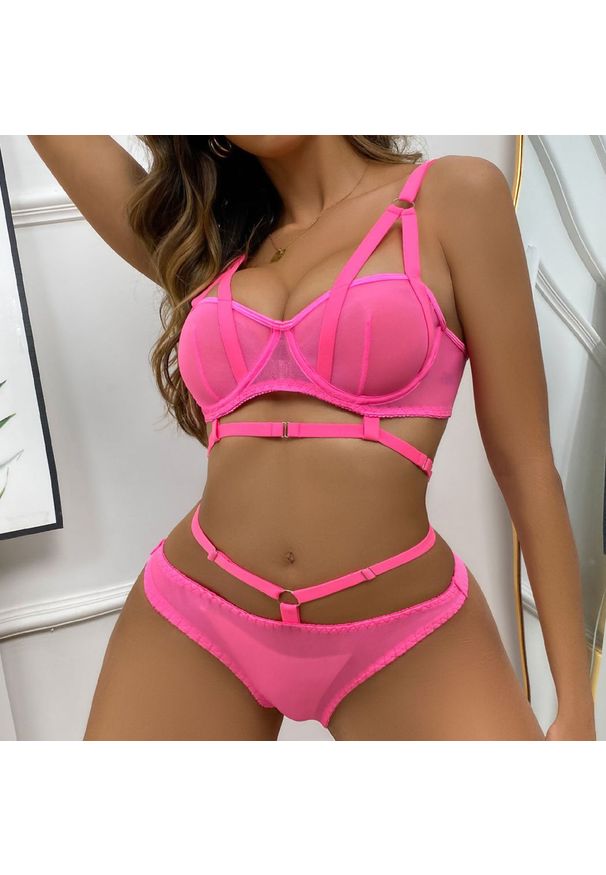 Intica - Komplet bielizny harness elegancki design i wygoda Miley. Kolor: różowy. Materiał: materiał