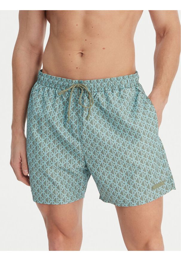 Calvin Klein Swimwear Szorty kąpielowe LV00N61027 Zielony Regular Fit. Kolor: zielony. Materiał: syntetyk