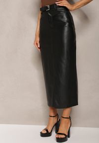 Renee - Czarna Midi Spódnica Ołówkowa z Ekoskóry z Klamrą na Pasku Agotte. Kolor: czarny. Styl: elegancki #4