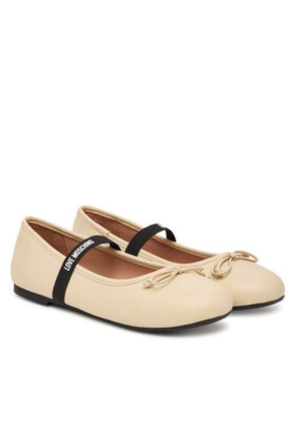 Love Moschino - LOVE MOSCHINO Baleriny JA11121G1OIE0110 Écru. Kolor: kremowy. Materiał: skóra