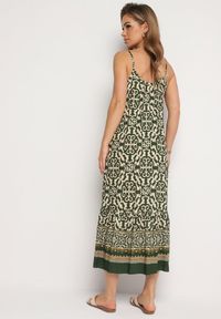 Born2be - Ciemnozielona Bawełniana Sukienka o Rozkloszowanym Kroju na Cienkich Ramiączkach Nellarra. Kolor: zielony. Materiał: bawełna. Długość rękawa: na ramiączkach. Sezon: lato. Styl: elegancki #5