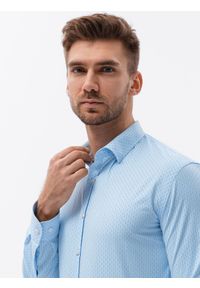 Ombre Clothing - Koszula męska z długim rękawem w drobny wzór REGULAR FIT - błękitna V4 K629 - XL. Kolor: niebieski. Materiał: bawełna, poliester, elastan. Długość rękawa: długi rękaw. Długość: długie. Wzór: nadruk #3