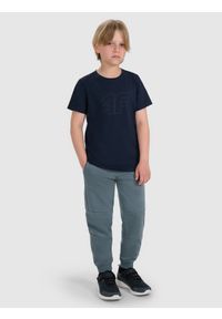 4f - 4F T-shirt regular z nadrukiem chłopięcy - granatowy 140 (9-10 lat). Okazja: na co dzień. Kolor: niebieski. Materiał: bawełna, materiał, jersey. Długość rękawa: krótki rękaw. Długość: krótkie. Wzór: nadruk. Sezon: lato. Styl: klasyczny, młodzieżowy, sportowy, casual