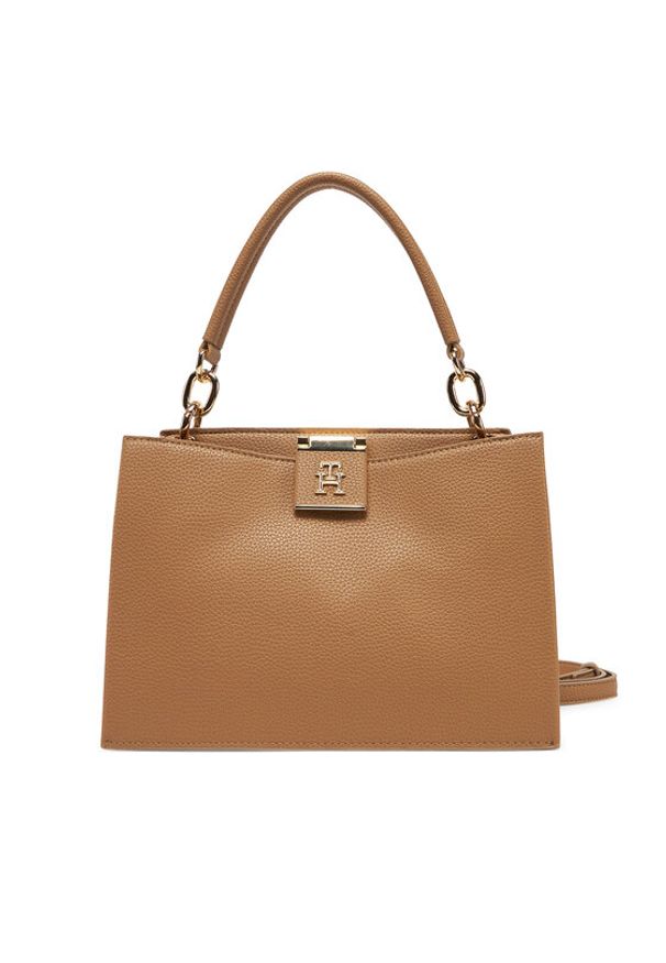 TOMMY HILFIGER - Tommy Hilfiger Torebka Th Her Mini Tote AW0AW17190 Brązowy. Kolor: brązowy. Materiał: skórzane