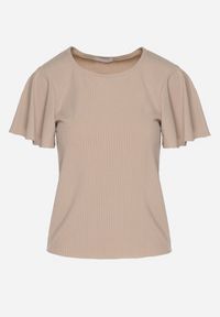 Born2be - Ciemnobeżowa Bluzka Ozdobiona Szerokimi Rękawami Sunlisa. Okazja: na co dzień. Kolor: beżowy. Materiał: jeans. Wzór: aplikacja. Styl: klasyczny, casual #7