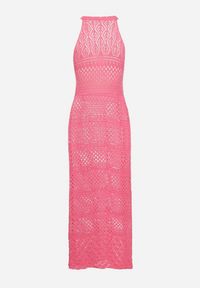 Born2be - Różowa Sukienka o Taliowanym Kroju z Ażurowej Dzianiny Tiamisse. Kolor: różowy. Materiał: dzianina. Wzór: ażurowy. Sezon: lato. Typ sukienki: oversize. Styl: elegancki #5