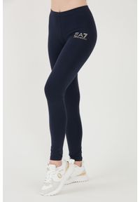EA7 Emporio Armani - EA7 Granatowe damskie legginsy z małym logo, Rozmiar S. Kolor: niebieski