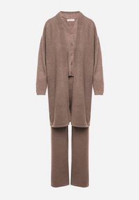 Born2be - Brązowy Komplet z Dzianiny z Wełną Spodnie Kardigan i Kamizelka na Guziki Meviseffa. Kolor: brązowy. Materiał: wełna, dzianina #4