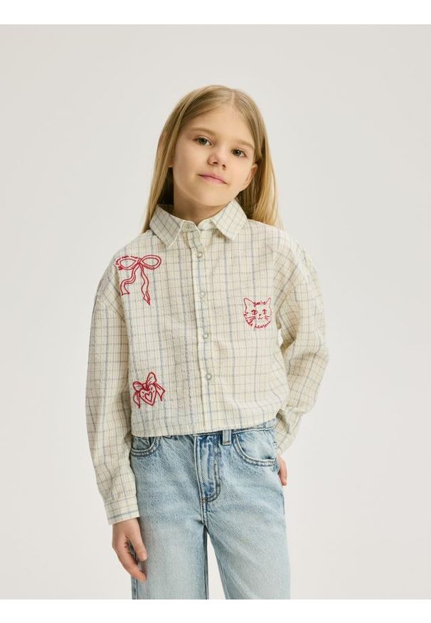 Reserved - Koszula w kratę - złamana biel. Materiał: bawełna, tkanina