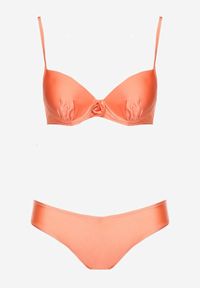 Born2be - Pomarańczowe Dwuczęściowe Bikini Biustonosz z Aplikacją Majtki Typu Figi Vikrria. Kolor: pomarańczowy. Wzór: aplikacja