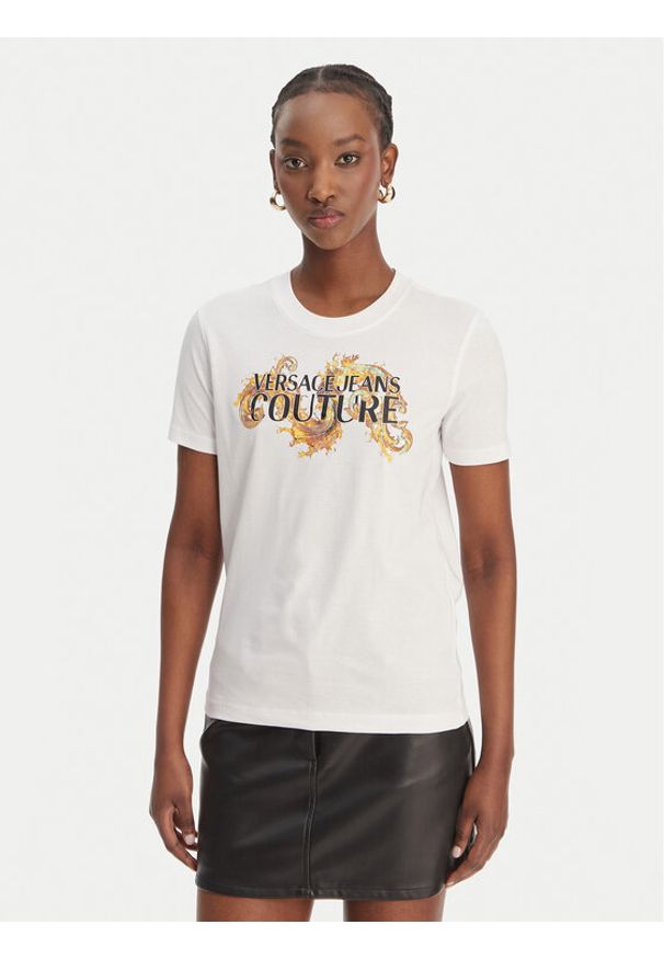 Versace Jeans Couture T-Shirt 80HAHE02 CJ00E Biały Regular Fit. Kolor: biały. Materiał: bawełna
