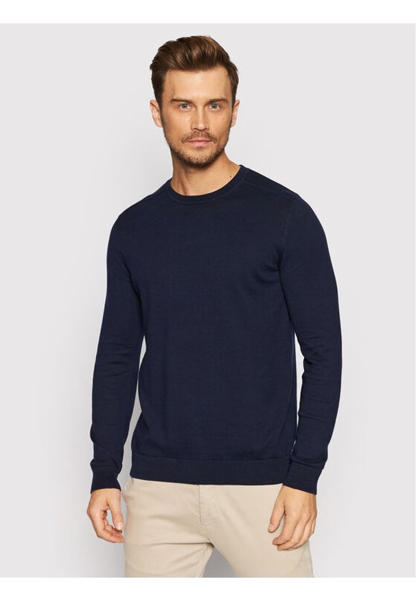 Selected Homme Sweter Berg 16074682 Granatowy Regular Fit. Kolor: niebieski. Materiał: bawełna