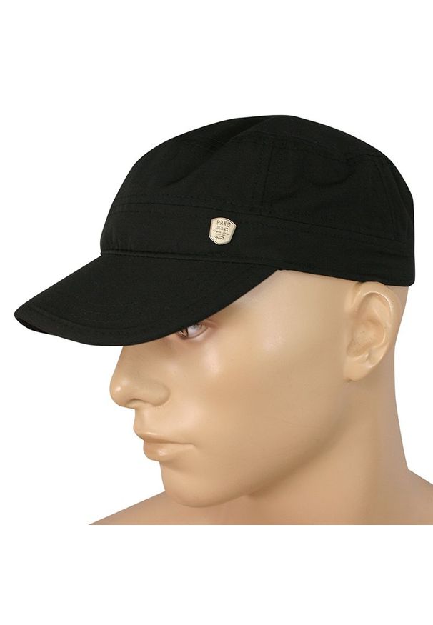 Czapka z Daszkiem, Czarna, Jesienno-Zimowa, Męska, Patrolówka, z Gumką -Pako Jeans. Kolor: czarny. Materiał: poliester. Sezon: zima, jesień