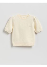 Reserved - Sweter z krótkim rękawem - złamana biel. Materiał: dzianina. Długość rękawa: krótki rękaw. Długość: krótkie #1