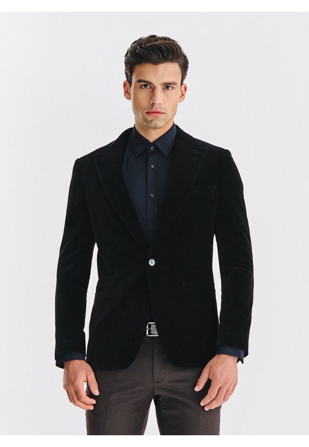 Pako Lorente - PAKO LORENTE - Czarna bawełniana marynarka męska. Okazja: na karnawał. Kolor: czarny. Materiał: bawełna. Styl: młodzieżowy