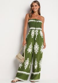 Born2be - Zielony Wiskozowy Kombinezon Bez Rękawów z Geometrycznym Wzorem Orceria. Okazja: na spacer, na co dzień. Kolor: zielony. Materiał: wiskoza. Długość rękawa: bez rękawów. Wzór: geometria. Sezon: lato. Styl: elegancki, casual #7