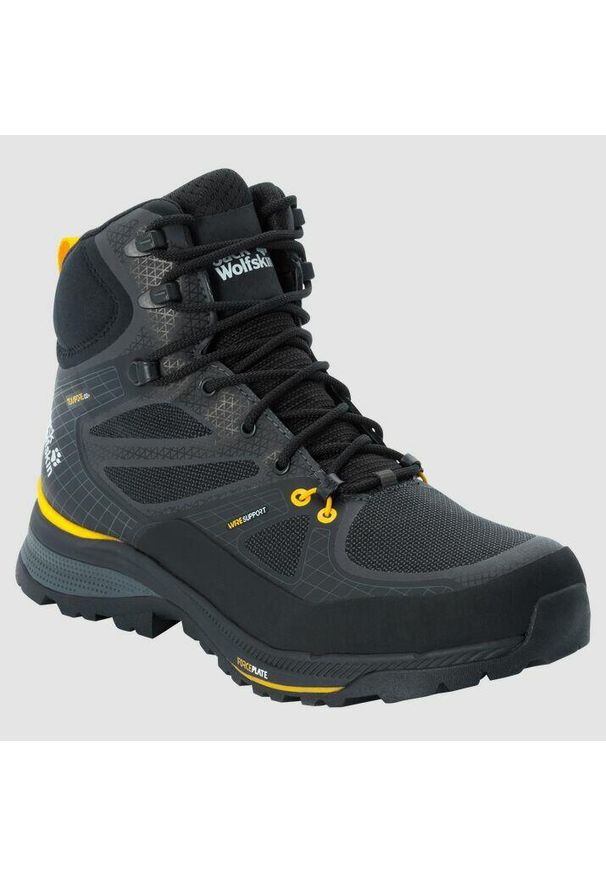 Buty trekkingowe męskie Jack Wolfskin Force Trekker Texapore Mid. Wysokość cholewki: za kostkę. Zapięcie: sznurówki. Kolor: żółty, wielokolorowy, czarny. Materiał: materiał, tkanina, syntetyk. Szerokość cholewki: normalna