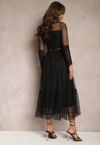 Renee - Czarna Rozkloszowana Sukienka Maxi z Koronkowymi Wstawkami i Tiulem Kollla. Kolor: czarny. Materiał: tiul, koronka. Wzór: jednolity, koronka. Typ sukienki: rozkloszowane. Długość: maxi