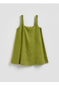 Reserved - Lniana sukienka mini - oliwkowy. Kolor: oliwkowy. Materiał: len. Długość: mini