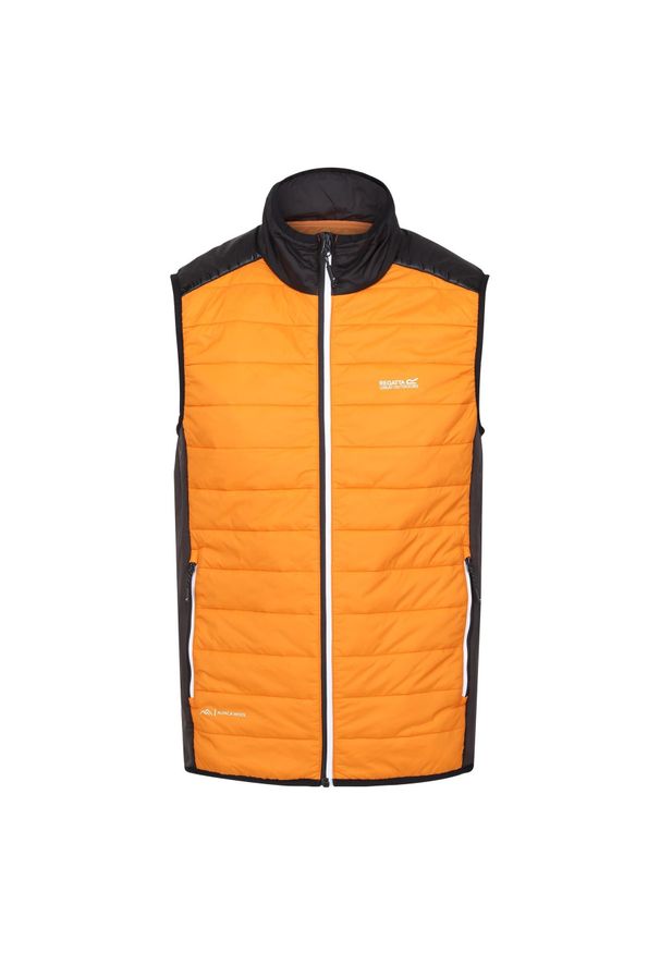 Kurtka puchowa bez rękawów Regatta Halton VII. Kolor: czarny, pomarańczowy, wielokolorowy. Materiał: puch. Długość rękawa: bez rękawów. Sezon: zima. Sport: turystyka piesza