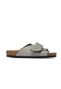 Klapki męskie Birkenstock Kyoto. Kolor: szary. Materiał: skóra. Szerokość cholewki: normalna. Sport: turystyka piesza