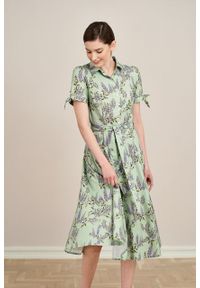 Marie Zélie - Sukienka Ariana Wisteria zielona. Kolor: zielony. Materiał: bawełna, wiskoza, skóra, materiał. Długość rękawa: krótki rękaw. Typ sukienki: szmizjerki, trapezowe #4