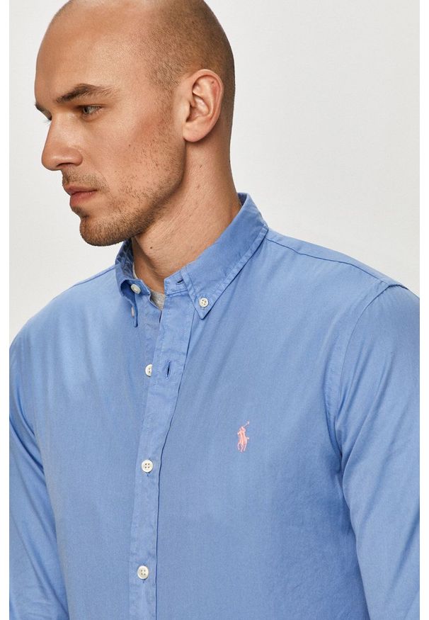 Polo Ralph Lauren - Koszula bawełniana. Typ kołnierza: polo. Kolor: niebieski. Materiał: bawełna. Wzór: gładki