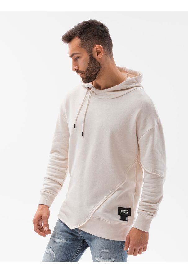 Ombre Clothing - Bluza męska z kapturem B1187 - biała - XXL. Typ kołnierza: kaptur. Kolor: biały. Materiał: poliester, bawełna, dzianina