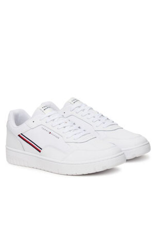 TOMMY HILFIGER - Tommy Hilfiger Sneakersy Th Basket Core Stripes FM0FM05631 Biały. Kolor: biały. Materiał: skóra