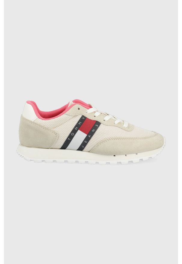 Tommy Jeans buty kolor beżowy. Nosek buta: okrągły. Zapięcie: sznurówki. Kolor: beżowy. Materiał: materiał, włókno, guma