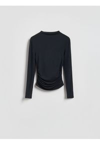 Reserved - Longsleeve z marszczeniami - czarny. Kolor: czarny. Materiał: dzianina. Długość rękawa: długi rękaw #1