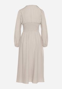 Born2be - Jasnobeżowa Sukienka z Wiskozą z Gorsetową Talią i Bufiastymi Rękawami Aniste. Okazja: na co dzień. Typ kołnierza: dekolt gorset. Kolor: beżowy. Materiał: wiskoza. Typ sukienki: gorsetowe. Styl: wizytowy, sportowy, casual, elegancki #5