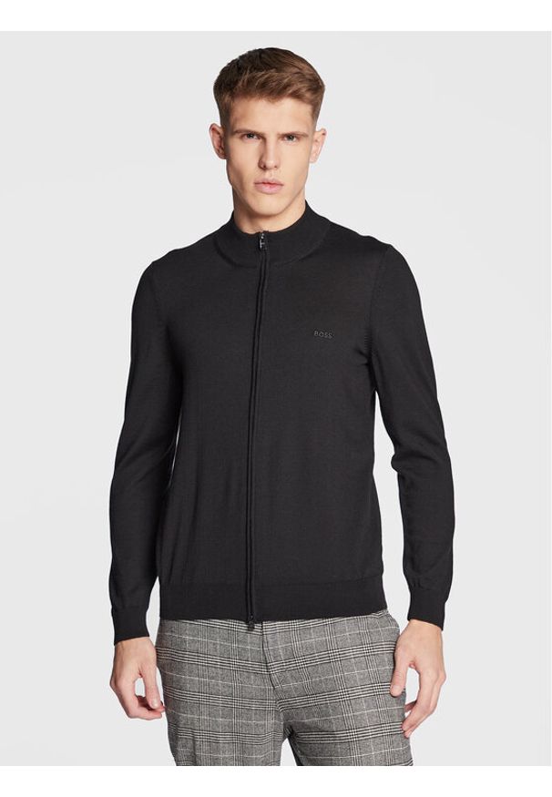 BOSS - Boss Kardigan Balonso-L 50476347 Czarny Regular Fit. Kolor: czarny. Materiał: wełna