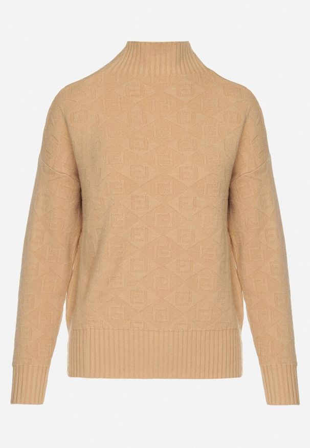 Born2be - Brązowy Sweter Golf z Ozdobnym Tłoczeniem Zakończony Ściągaczem Melodiea. Okazja: na co dzień, na spacer. Typ kołnierza: golf. Kolor: brązowy. Materiał: jeans. Wzór: aplikacja. Sezon: zima, jesień. Styl: klasyczny, casual