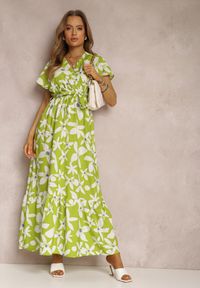 Renee - Jasnozielona Sukienka Mannie. Kolor: zielony. Materiał: materiał. Wzór: aplikacja, kwiaty. Sezon: lato. Typ sukienki: kopertowe. Styl: wakacyjny. Długość: maxi #2