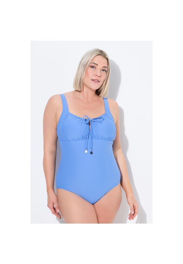 ULLA POPKEN - Damski Strój kąpielowy marszczenie fiszbina bez miękkich miseczek. Kolekcja: plus size. Kolor: niebieski. Materiał: elastan, poliamid, materiał