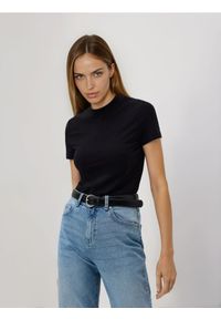 Reserved - T-shirt slim fit - czarny. Kolor: czarny. Materiał: bawełna, dzianina