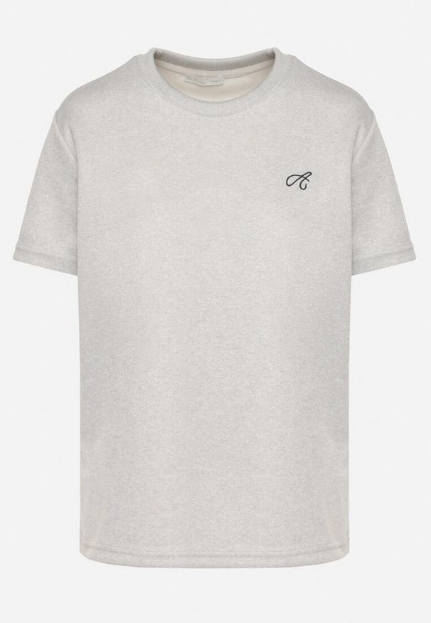 Born2be - Jasnoszary T-shirt o Klasycznym Kroju z Ozdobnym Haftem Galerrena. Okazja: na spotkanie biznesowe, do pracy, na co dzień. Kolor: szary. Materiał: jeans. Wzór: haft. Styl: klasyczny
